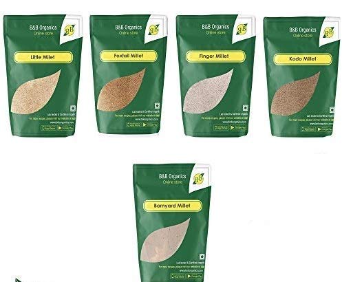 B&B Organics Millets Pack of 5 (Kodo, Finger (Ragi) ,Little, Foxtail & Barnyand Millet) - Each 1 kg