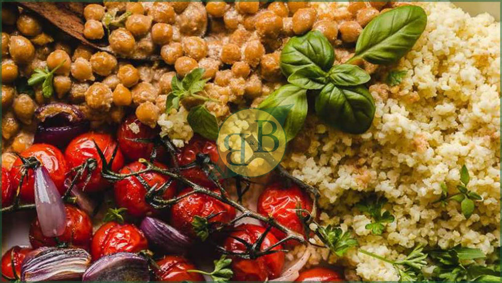 Millets with roasted tomatoes and chickpeas